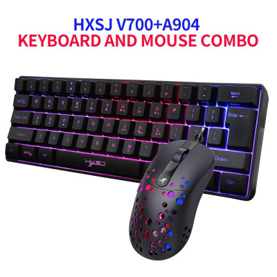 Bộ bàn phím và chuột có dây HXSJ V700 61 phím lập trình macro A904 RGB cho PC
