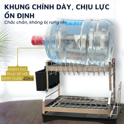 Kệ để chén bát đĩa, úp cốc inox DandiHome có khay hứng nước tặng kèm