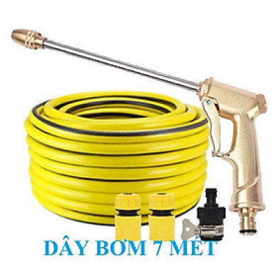 Bộ dây vòi xịt nước rửa xe, tưới cây .tăng áp 3 lần,loại 7m,10m 206701-2 đầu đồng,cút,nối nhựa đen