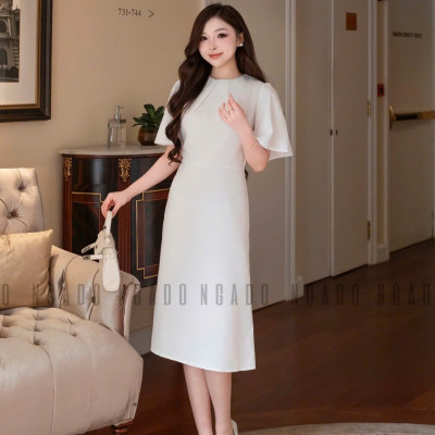 Đầm trắng cổ xếp NGADO