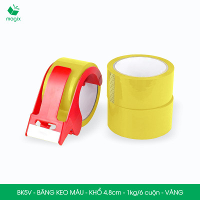 BK5V - 3 cuộn băng keo màu khổ 4.8cm loại 1kg/6 cuộn - Vàng - Băng keo, băng dính đóng hàng