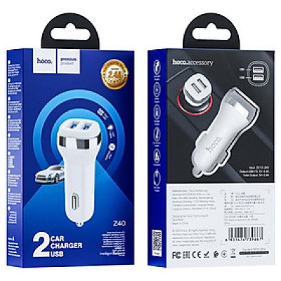 Tẩu sạc Hoco Z40 2 cổng USB Dùng Trên Xe Hơi Cổng Khe Cắm Cho Samsung iPhone Huawei Vivo Oppo LG Lenovo - Hàng chính hãng
