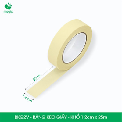 BKG2V - Block 12 cuộn băng keo giấy khổ 1.2cm x 25m - Băng dính giấy viết được, chặn màu sơn