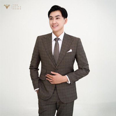 [CLASSY 2] Nguyên bộ suits 2 mảnh NÂU ĐẬM KẺ Ô, 2 KHUY 3 TÚI, chất vải Wool - Nobility cao cấp