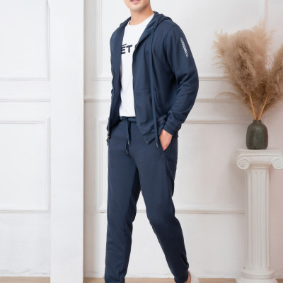 Bộ nỉ hoddie ALIGRO kéo khóa có mũ màu navy BN.15