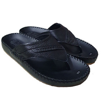 Dép nam xỏ ngón đen may viền  chính hãng Trường Hải da bò đen  XN1003