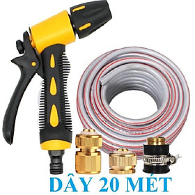 Vòi Xịt️Evoucher Bộ dây vòi xịt nước rửa xe, tưới cây , tăng áp 3 lần, loại 20m 206236 đầu đồng,cút đồng,+  mở chai