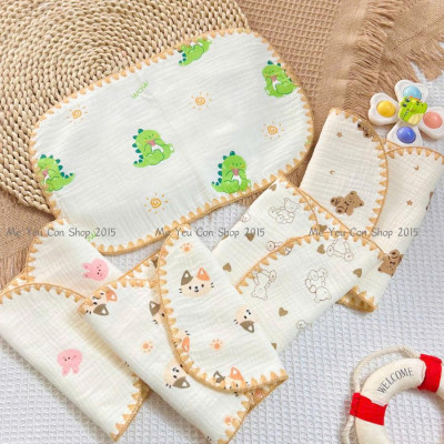 Gối Phẳng Lót Đầu 10 Lớp Xô Muslin Mềm, Thấm Hút Mồ Hôi Cho Bé Sơ Sinh