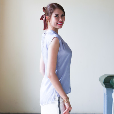 Áo Cổ Nhún Áo Kiểu Nữ Thời trang thiết kế Hity TOP142 (Xanh Thiên Thai)