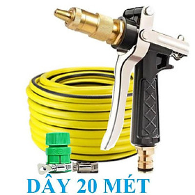 Bộ dây vòi xịt nước rửa xe, tưới cây . tăng áp 3 lần, loại 20m 206318 đầu đồng,đai, + tặng mở chai