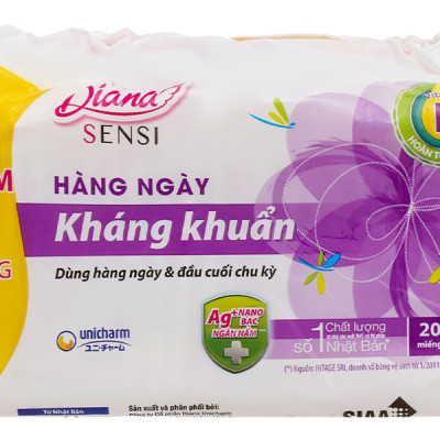 Bộ 6 gói băng vệ sinh Diana hàng ngày kháng khuẩn gói 20 miếng
