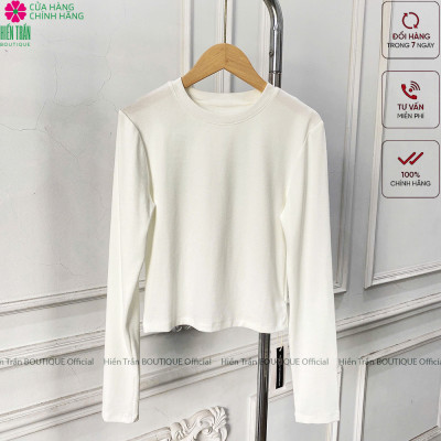 Áo thun trơn Hiền Trần BOUTIQUE cổ tròn crop dáng lỡ tay dài mặc thu đông siêu xinh cho nữ - Top Nữ Women A10