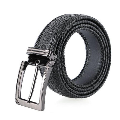 HC4276 - Dây nịt nam Huy Hoàng da cá sấu đan viền 3,5P đầu kim màu đen