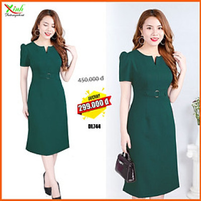 Đầm Suông Xanh Rêu Đậm Thời Thượng DL744