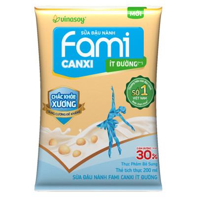 Thùng Sữa đậu nành Vinasoy Fami Canxi ít đường (200ml x 40 bịch)
