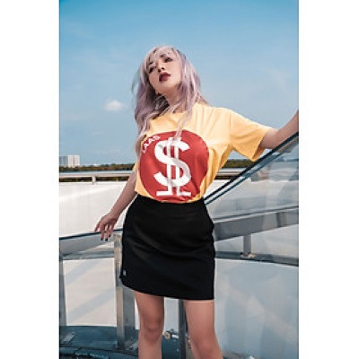 LAAS Áo thun logo dollar vàng dễ mặc thoải mái