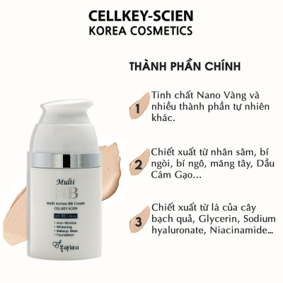 Kem Nền Che Khuyết Điểm Kiềm Dầu Chống Nắng Dưỡng Da Ngăn Ngừa Lão Hóa Công Nghệ Nano Vàng Cellkey-Scien Multi Action BB Cream (30ml)