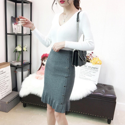 Chân váy nữ,chân váy len đuôi cá phối cúc mẫu mới Cv10