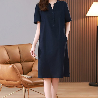 Hàng sẵn Đầm nữ linen nữ tính nhẹ nhàng, lịch thiệp, tao nhã màu xanh đen da199