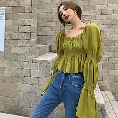 Áo nữ thời trang cổ vuông thời trang Hàn Quốc - Hàng cao cấp (Xanh lá)