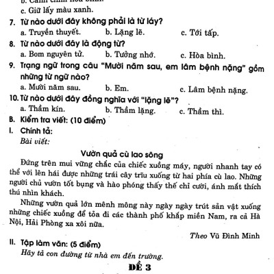 Đề Kiểm Tra Định Kỳ Tiếng Việt - Toán -  Khoa Học - Lịch Sử -  Địa Lí Lớp  5