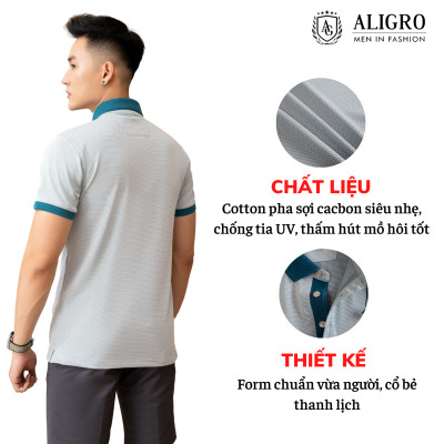 Áo polo nam dệt kiểu V màu ghi ALGPLO79