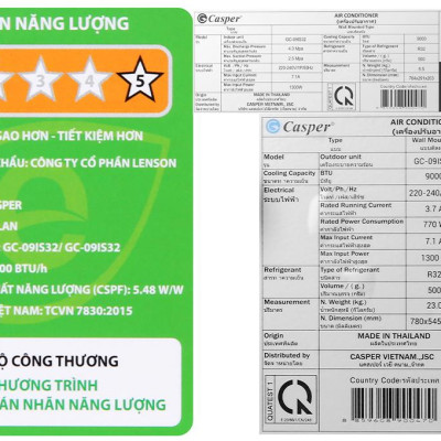 Máy lạnh Casper Inverter 1 HP GC-09IS32 - Hàng chính hãng - Giao hàng toàn quốc
