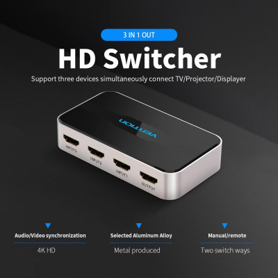 Bộ chuyển đổi VENTION.Bộ chia HDMI 3 trong 1 với 4K Full HD 1080P Điều khiển từ xa IR 