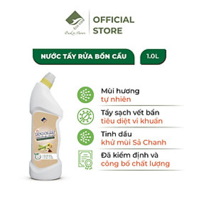 Nước tẩy rửa bồn cầu hữu cơ Ecocare 1L làm sạch, diệt khuẩn, khử mùi hiệu quả với tinh dầu Sả chanh/Quế