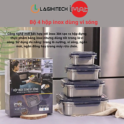 Bộ 4 hộp cao inox 304 iMAT dùng được vi sóng, đông đá, máy rửa chén, lò nướng - Hàng Chính Hãng