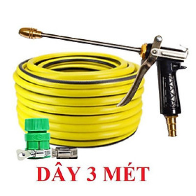 Bộ dây vòi xịt nước rửa xe,tưới cây .tăng áp 3 lần, loại 3m,5m 206318 đầu đồng,đai,nối nhựa vàng+ tặng móc khoá