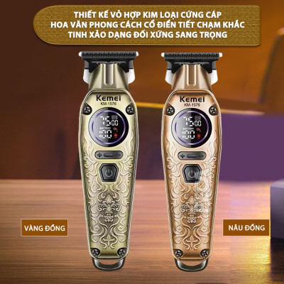 Tông đơ chấn viền Kemei KM-1576 lưỡi cắt mạ carbon cao cấp công suất 5W, điều chỉnh 3 mức tốc độ - Chính hãng