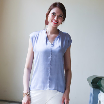 Áo Cổ Nhún Áo Kiểu Nữ Thời trang thiết kế Hity TOP142 (Xanh Thiên Thai)