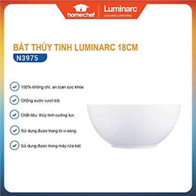 Bát tô/Bộ 6 bát tô thủy tinh Luminarc Diwali 18cm N3975*6, dùng lò vi sóng, máy rửa bát