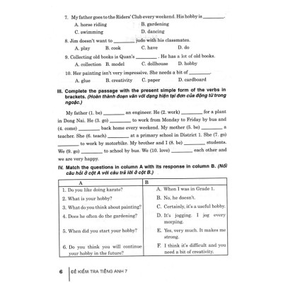 Đề Kiểm Tra Tiếng Anh Lớp 7 ( Dùng Kèm Sách Giáo khoa Kết Nối )