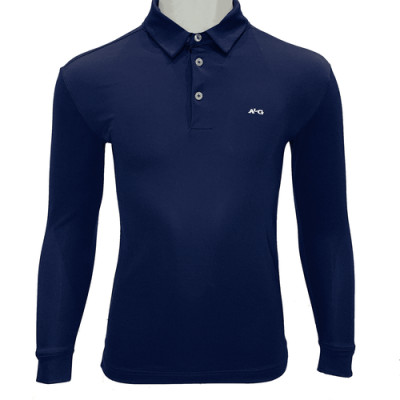 Áo thun dài tay nam cổ bẻ màu xanh đen ALIGRO chất liệu Cotton cao cấp mềm nhẹ ALGAPD004