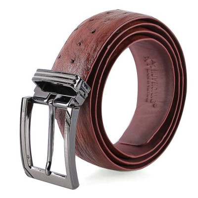 HC4451 - Dây nịt nam da đà điểu Huy Hoàng 3,5P da hột đầu kim màu nâu đỏ