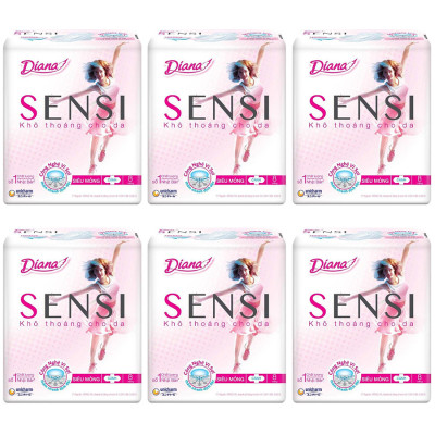 Combo 6 Băng Vệ Sinh Diana Sensi Siêu Mỏng Cánh (Gói 8 Miếng)