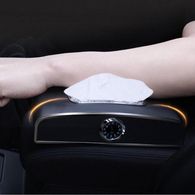 Hộp Đựng Khăn Giấy Trên ô Tô Có Đồng Hồ Và Bảng Sđt Cao Cấp (Kèm Video thực tế)