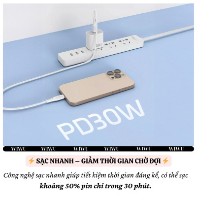 Bộ cóc củ dây sạc nhanh 30W USB C kèm dây Type C to Type C 60W PPS chống cháy hiệu WIWU GAN ESSEN Fast Charger cho iPhone 6 15 14 13 12 11 cho iPad S24 S25 Find Flip Fold - Hàng nhập khẩu
