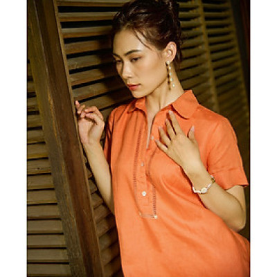 Đầm Sơ Mi Linen Kéo Sợi Mơ Nghiền DRE197 thời trang thiết kế Hity