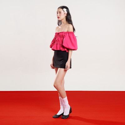 DOTTIE - Áo kiểu tay phồng chạy thun - Hồng sen - T0866