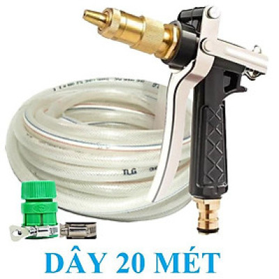 Bộ dây vòi xịt nước rửa xe, tưới cây . tăng áp 3 lần, loại 20m 206236 đầu đồng,đai +tặng mở chai TL