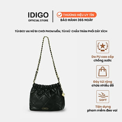 Túi đeo vai đi chơi nữ phom mềm chần trám phối dây xích IDIGO FB2-3394