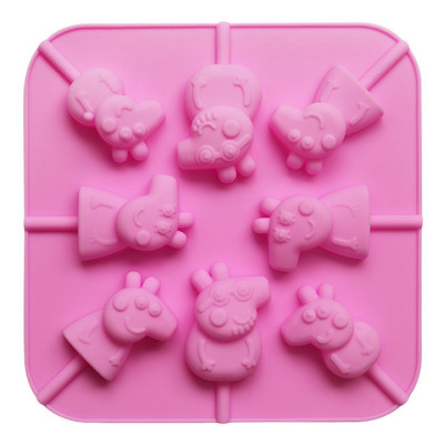 Khuôn silicon làm rau câu, socola, kẹo mút 8 heo con Cute Peppa – Mã số 1056