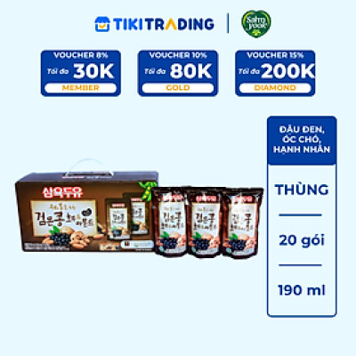 Thùng 20 Gói Sữa Đậu Đen, Óc Chó, Hạnh Nhân Sahmyook Foods (190ml / Gói)