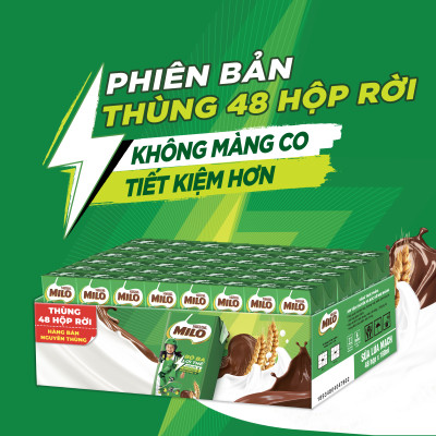 Thùng 48 Hộp Sữa Nestlé MILO Nước (180ml / Hộp) - không màng nhựa