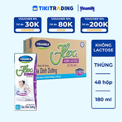 Thùng 48 Hộp Sữa tiệt trùng Vinamilk Flex không Lactose 180ml