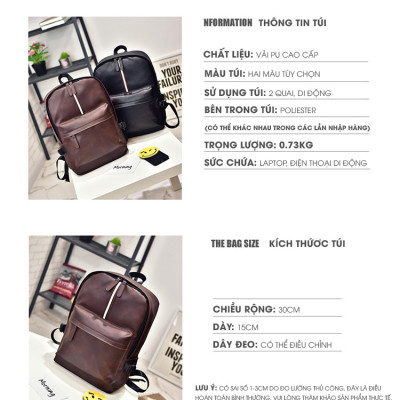 Balo Nam Nữ Đi Học Chất Da PU Cao Cấp Thời Trang Chống Nước BL042 DRU - Hàng Chính Hãng