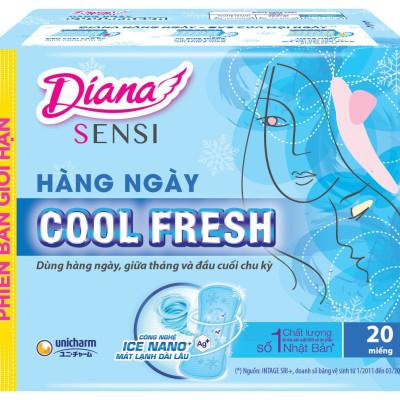 Bộ 6 Gói Băng Vệ Sinh Diana Hàng Ngày Cool Fresh (Gói 20 miếng)